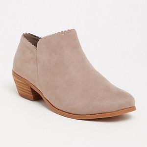 Torrid Taupe Faux Suede Scalloped Ankle Boot